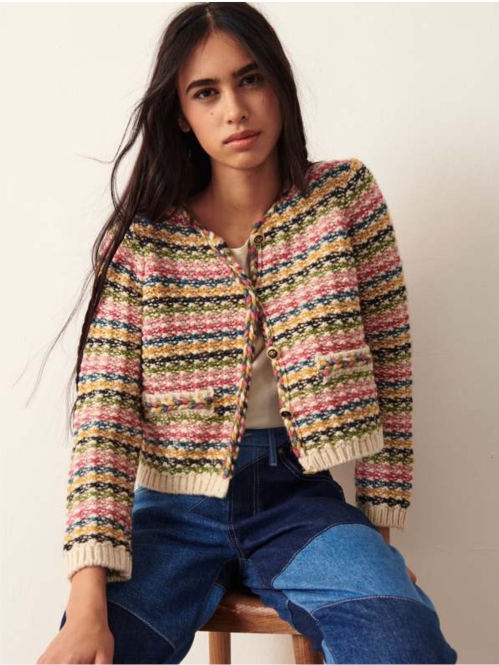 ba&sh Bianca Multicolor Striped Knit Cropped Cardigan Size Large - Picture 7 of 16